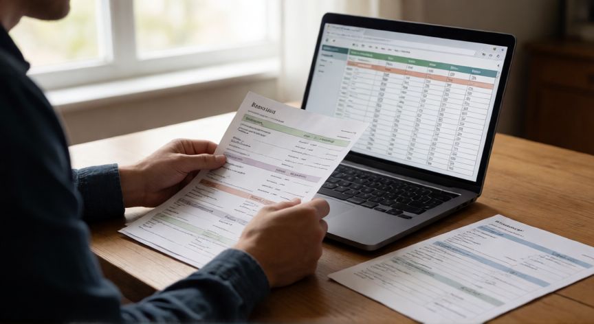 ahorrar como nunca, Person planning household budget on a laptop