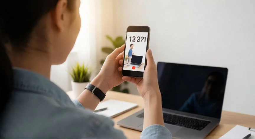 cameo en powerpoint que es, Persona grabando un cameo de vídeo con el smartphone para insertar en una presentación