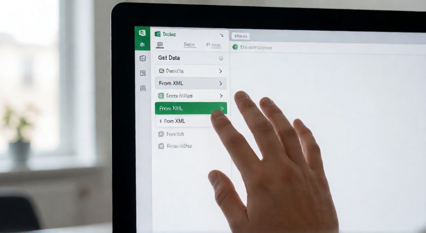 como abrir en excel un archivo xml, Menú de Excel con la opción Obtener datos desde XML seleccionada