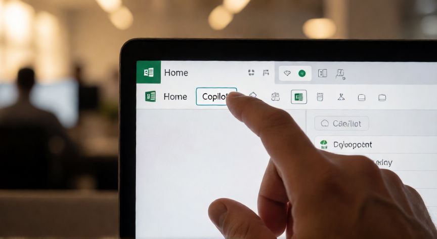como activar copilot en excel 365, Primer plano del botón Copilot en la pestaña Inicio de la cinta de opciones de Excel