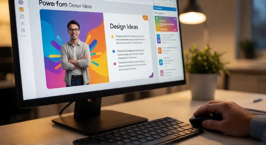 como activar en powerpoint ideas de diseño, Personas diseñando una presentación en PowerPoint aplicando un layout profesional generado por Ideas de Diseño