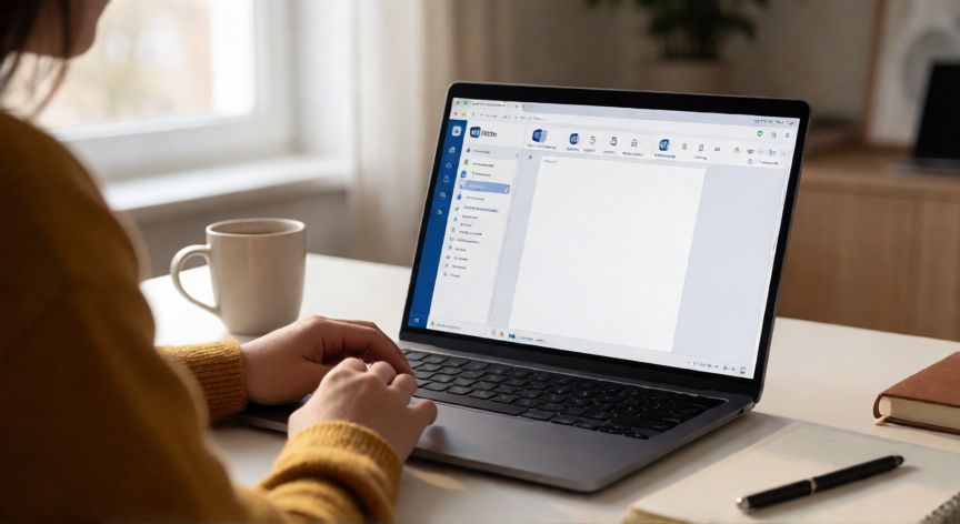 como activar word gratis, Persona usando Word Online en el navegador con luz natural