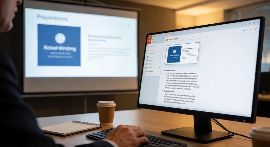 como agregar notas en powerpoint, Presentador usando la vista de notas de PowerPoint en un segundo monitor durante una presentación