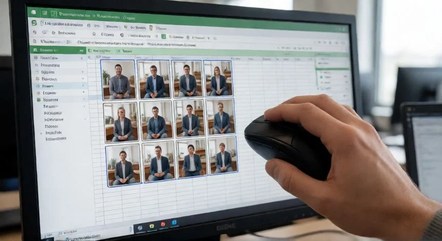 Pantalla de Excel mostrando varias imágenes agrupadas con un contorno de selección único