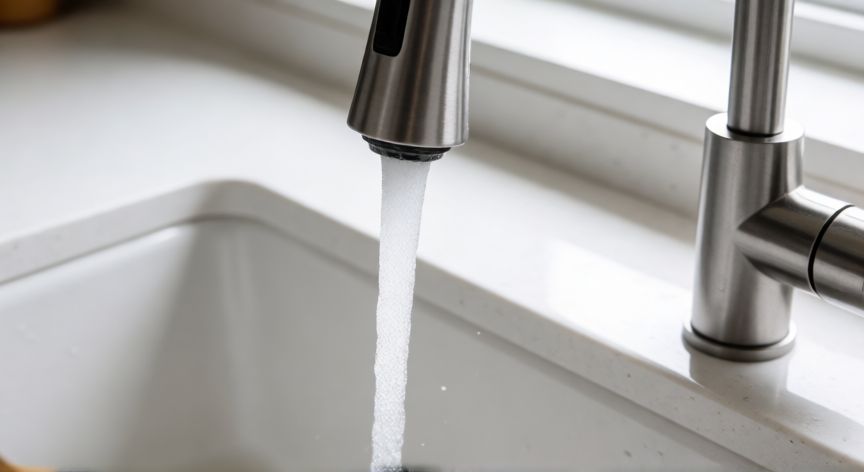 como ahorrar agua en casa, Grifo de cocina moderno con boquilla aeradora para ahorrar agua
