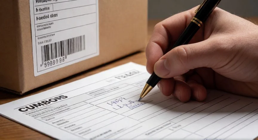 Llenado de formulario de declaración aduanera para envío internacional