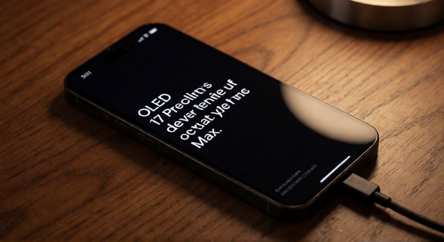 como ahorrar bateria en iphone 17 pro max, iPhone 17 Pro Max en modo oscuro mostrando la eficiencia de la pantalla OLED