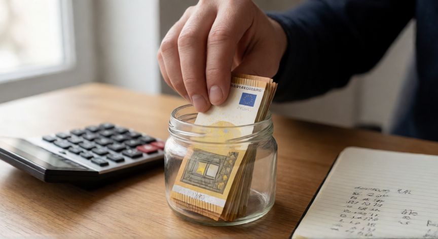 como ahorrar cobrando 1000 euros, Ahorro manual de dinero en un frasco con billetes de euros