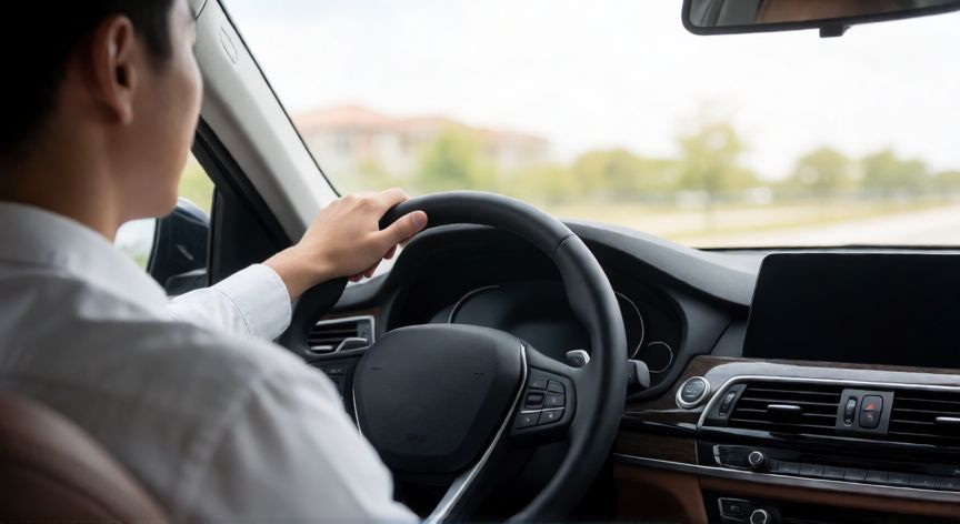 como ahorrar combustible al conducir, Conductor practicando la conducción eficiente mirando al frente del coche