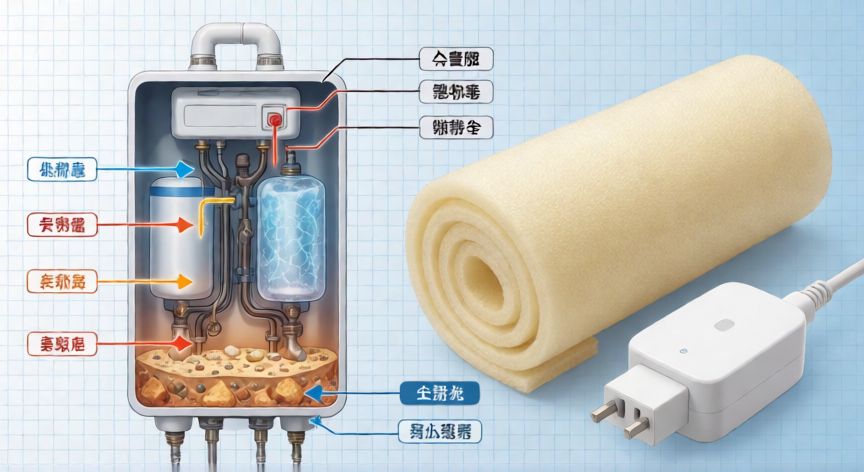 como ahorrar con el termo electrico, Esquema de limpieza de cal y aislamiento de tuberías para ahorrar energía