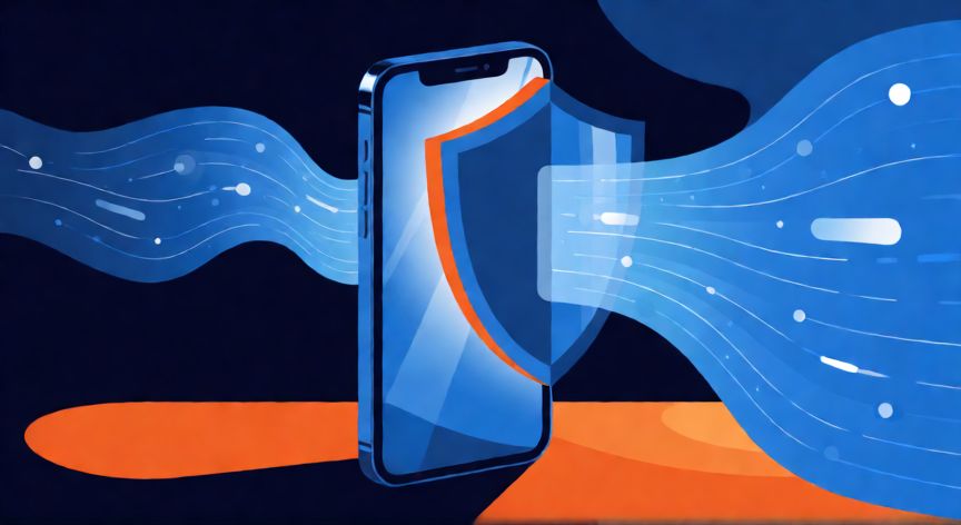 como ahorrar datos xiaomi, Ilustración de un escudo protegiendo un móvil del consumo excesivo de datos