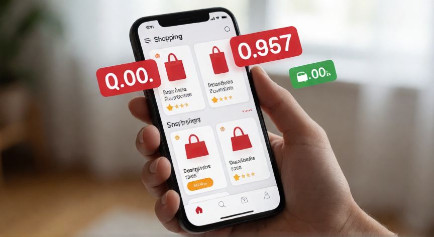 Mano sosteniendo un teléfono móvil mostrando cupones de descuento en una aplicación de compras
