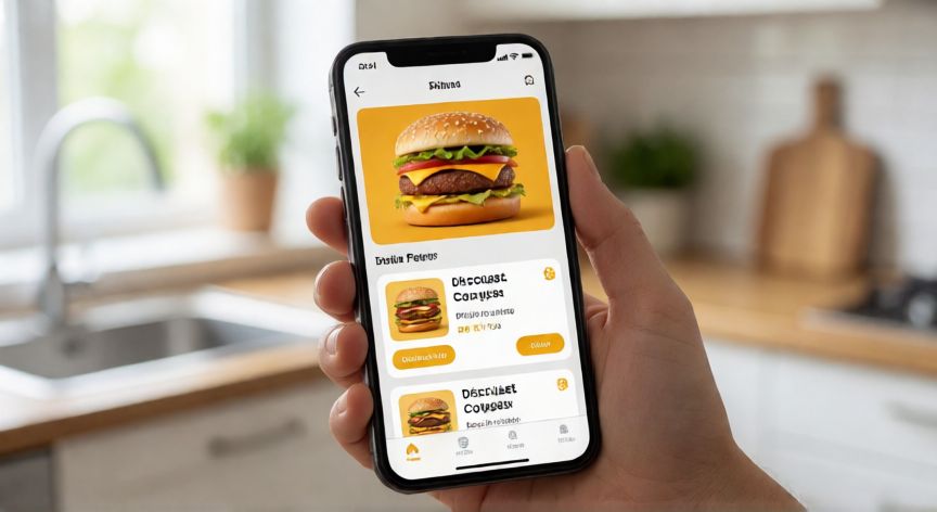 Teléfono móvil mostrando la aplicación de Burger King con cupones de descuento