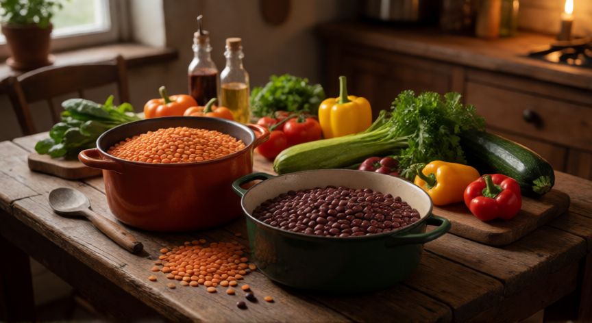 como ahorrar en comida, Ollas con legumbres y verduras de temporada listas para cocinar en casa