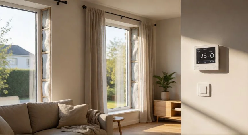 como ahorrar en la factura de la luz, Techado con paneles solares de autoconsumo en una vivienda mediterránea al atardecer