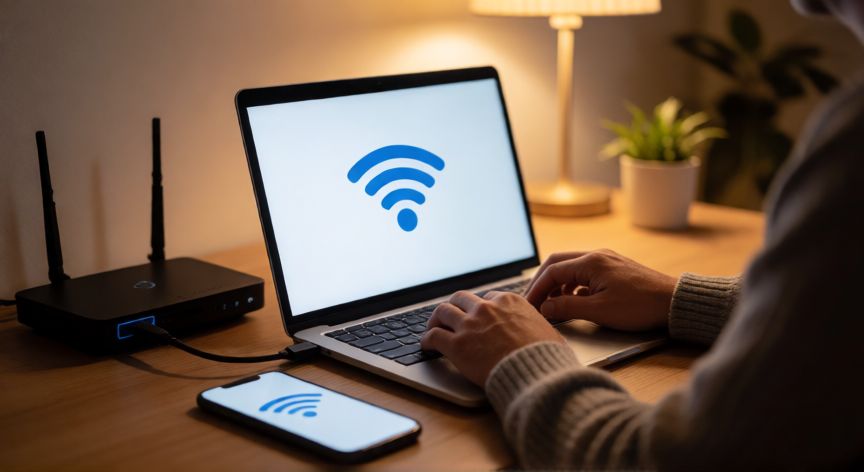 como ahorrar en naranja x, Persona utilizando internet en casa a través de una red Wi-Fi para ahorrar datos móviles