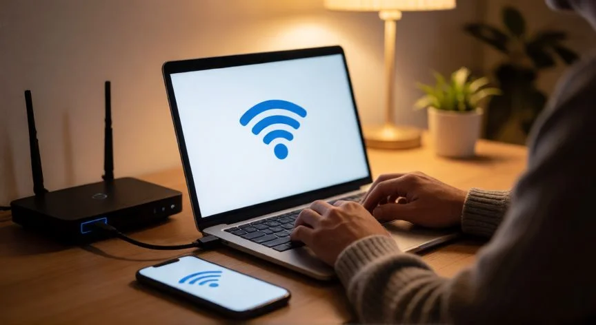 como ahorrar en naranja x, Persona utilizando internet en casa a través de una red Wi-Fi para ahorrar datos móviles