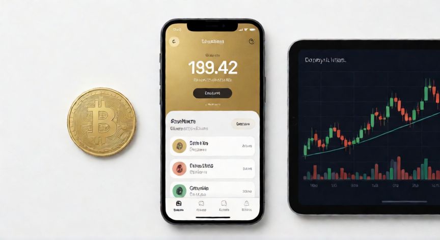 como ahorrar en oro en peru, Smartphone con app de inversion en oro y una moneda fisica