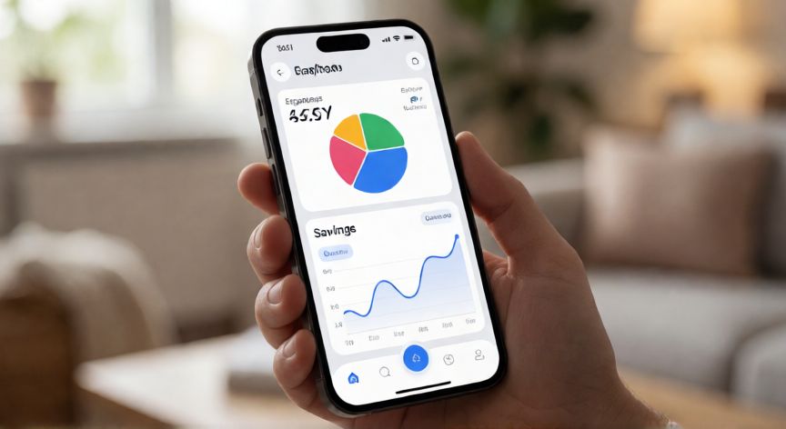 Persona usando la app Qik en el móvil para revisar su estado de ahorro y gastos