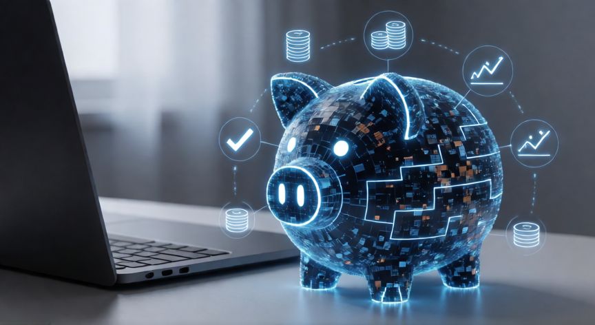 como ahorrar en qik, Concepto visual de ahorro automático y metas financieras digitales