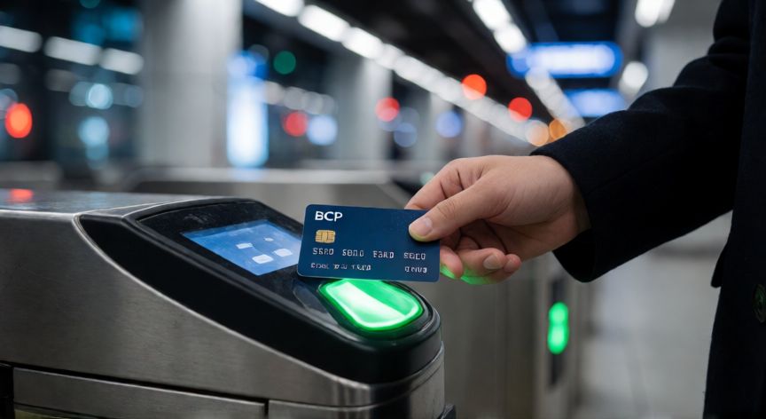 como ahorrar en warda bcp, Persona usando tarjeta de débito BCP para pagar pasaje en el metro