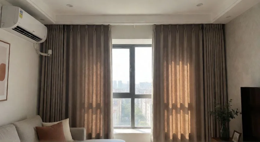 como ahorrar energía con el aire acondicionado, Persona ajustando persianas con ventilador de techo y mando del aire en modo ECO
