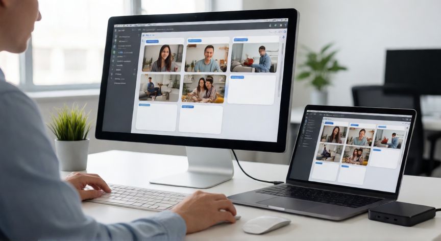 como ahorrar espacio en google fotos, Persona organizando fotos en ordenador con disco duro externo