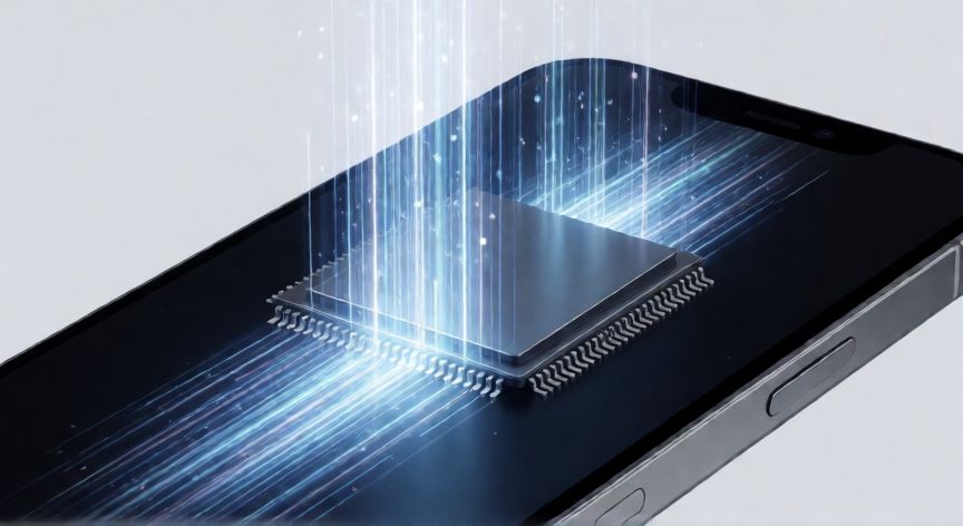 como ahorrar espacio en iphone, Ilustración conceptual de limpieza de datos y caché en un chip de memoria