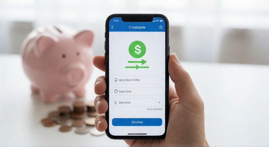 como ahorrar facil, Transferencia bancaria automática en móvil con alcancía de fondo