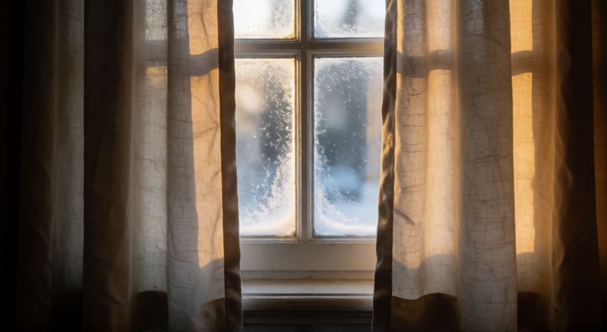 como ahorrar factura gas, Cortinas térmicas cerradas en una ventana con frío exterior