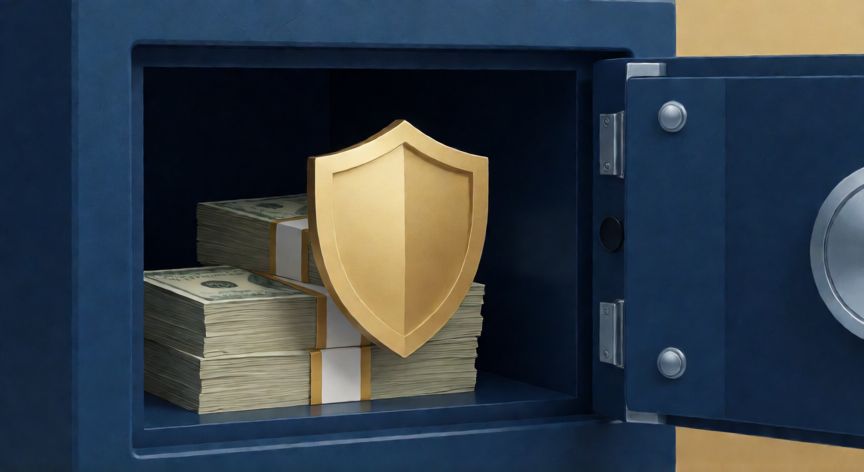 como ahorrar fondos de reserva, Caja fuerte abierta con efectivo protegido por un escudo financiero