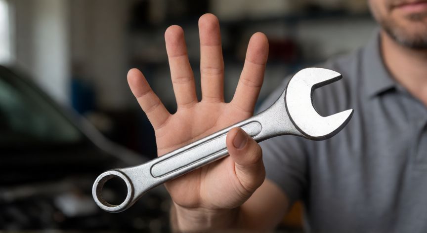 como ahorrar forocoches, Manos con una llave inglesa y un manual de taller