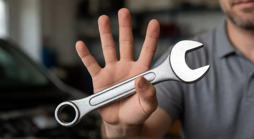 como ahorrar forocoches, Manos con una llave inglesa y un manual de taller