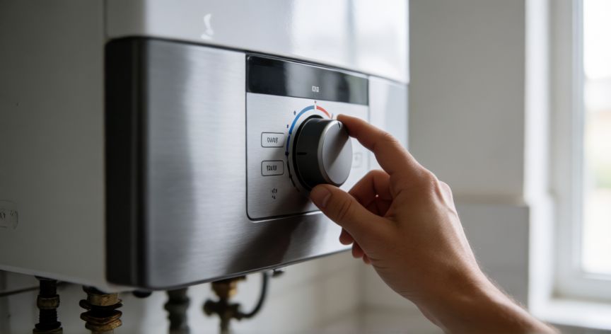 Ajustando el termostato de un calentador de agua a gas en el hogar