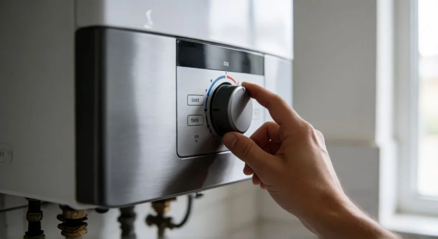 Ajustando el termostato de un calentador de agua a gas en el hogar