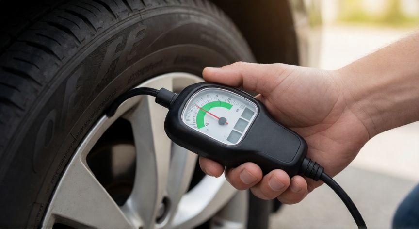 como ahorrar gasoil en el coche, Medición de la presión de las llantas con un manómetro digital
