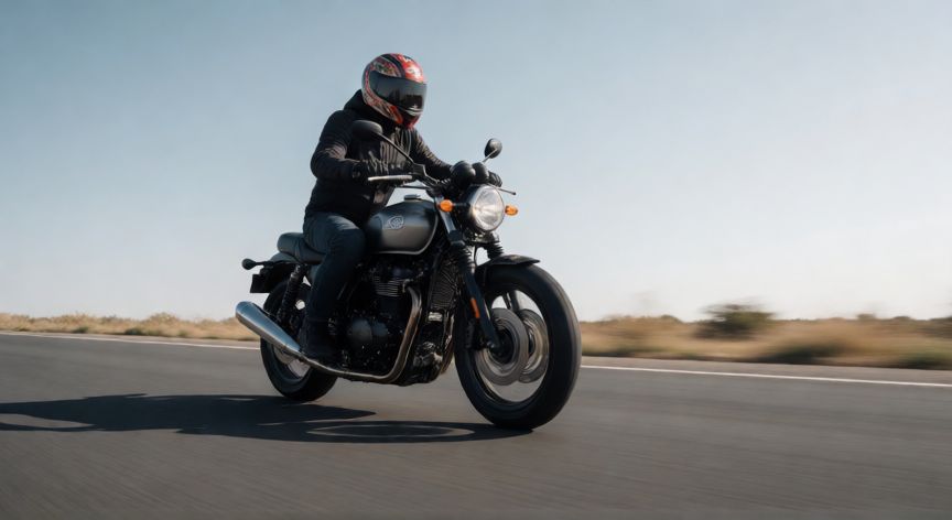 como ahorrar gasolina en moto, Piloto de moto conduciendo con estilo eficiente en carretera