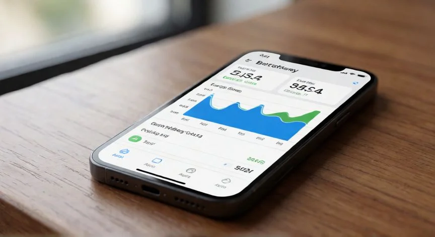 Smartphone mostrando gráficos de uso de datos móviles en la pantalla