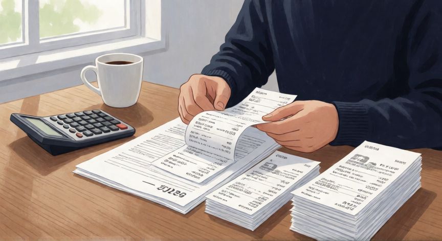 como ahorrar impuestos, Persona organizando documentación fiscal en su escritorio