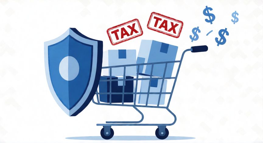 como ahorrar impuestos en aliexpress, Ilustración de un carrito de la compra protegido contra los impuestos aduaneros