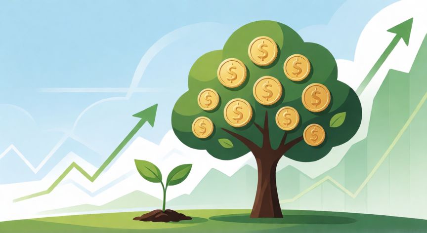 como ahorrar inteligentemente, Infografía conceptual del crecimiento financiero y la inversión a largo plazo