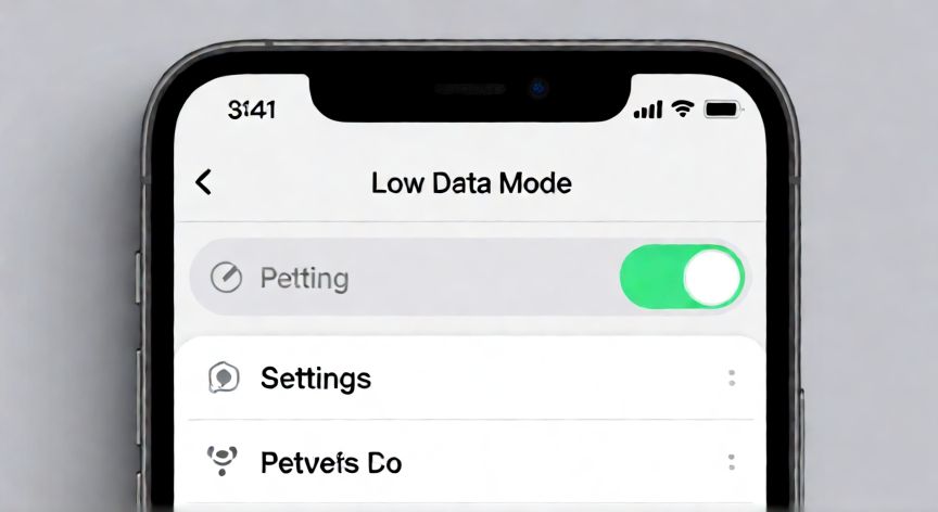 como ahorrar internet en iphone, Pantalla de ajustes del iPhone con la opción de ahorro de datos activada