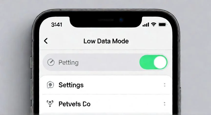 Pantalla de ajustes del iPhone con la opción de ahorro de datos activada
