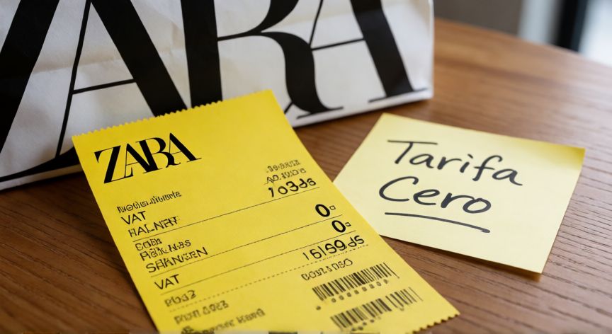 Ticket de compra de Zara con tarifa cero aplicada