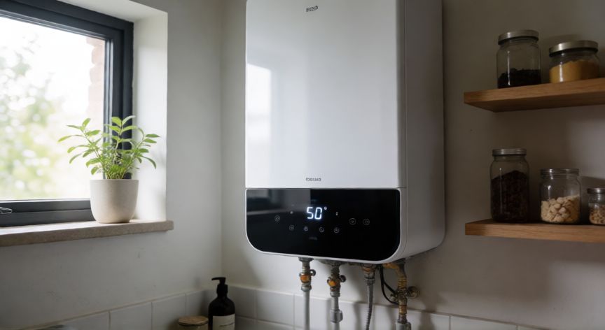 como ahorrar luz con un termo electrico, Termo eléctrico con termostato ajustado a temperatura eficiente en un baño