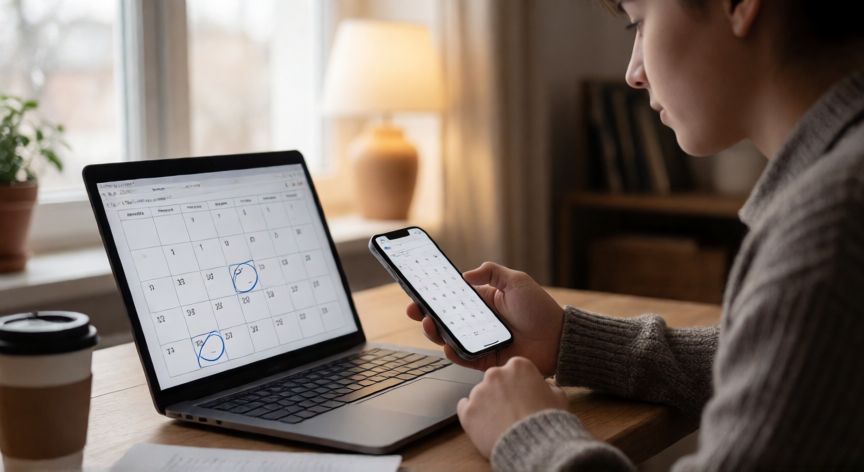 como ahorrar netflix, Estudiante revisando fechas de renovación y promociones en su teléfono y portátil