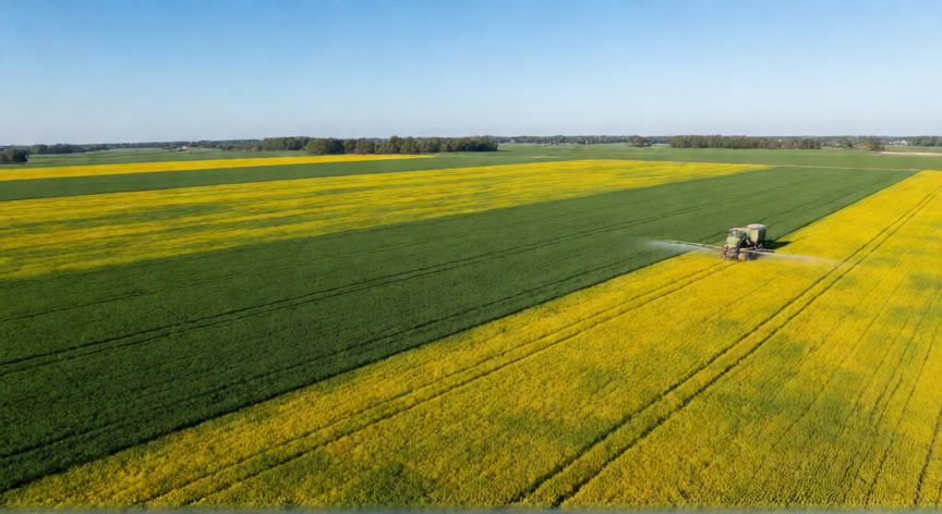 Campo agrícola con aplicación variable de nitrógeno vista aérea