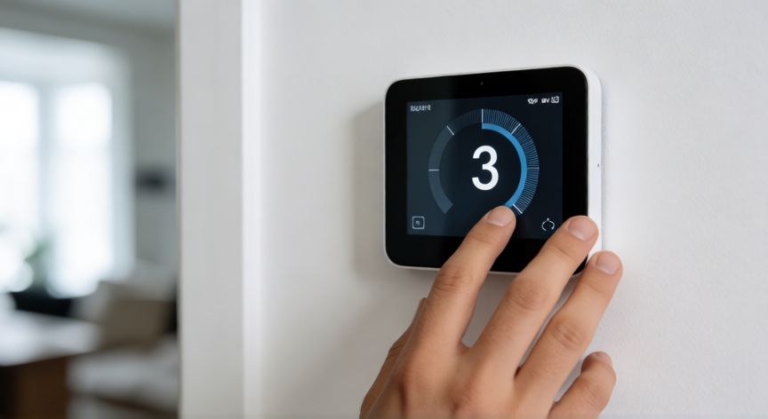 como ahorrar o cuidar la energia electrica, Persona ajustando un termostato inteligente para controlar la temperatura
