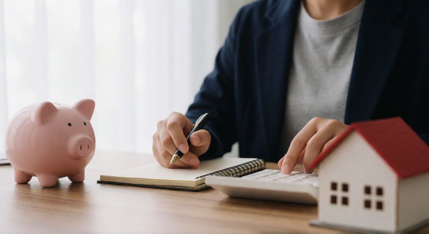Persona calculando su presupuesto para comprar una casa con ahorro