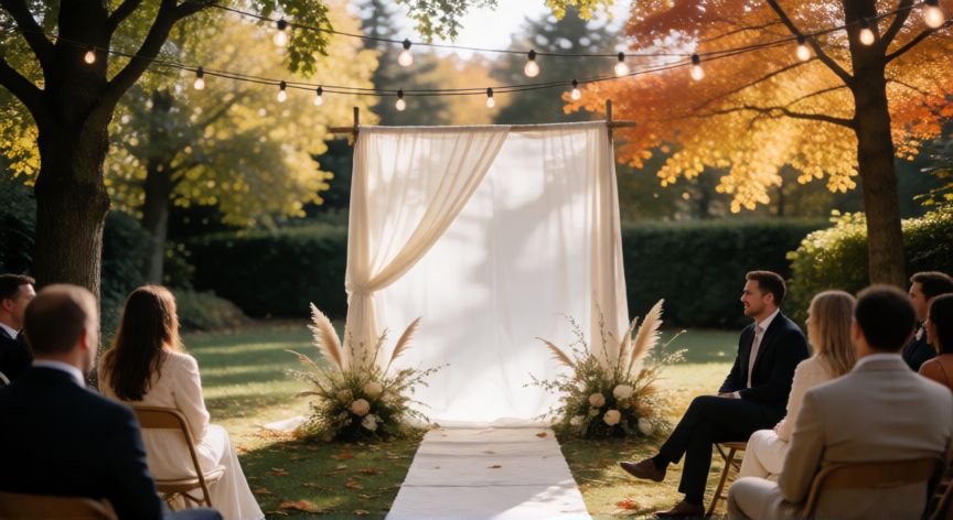 como ahorrar para una boda, Boda al aire libre en otoño con decoración minimalista